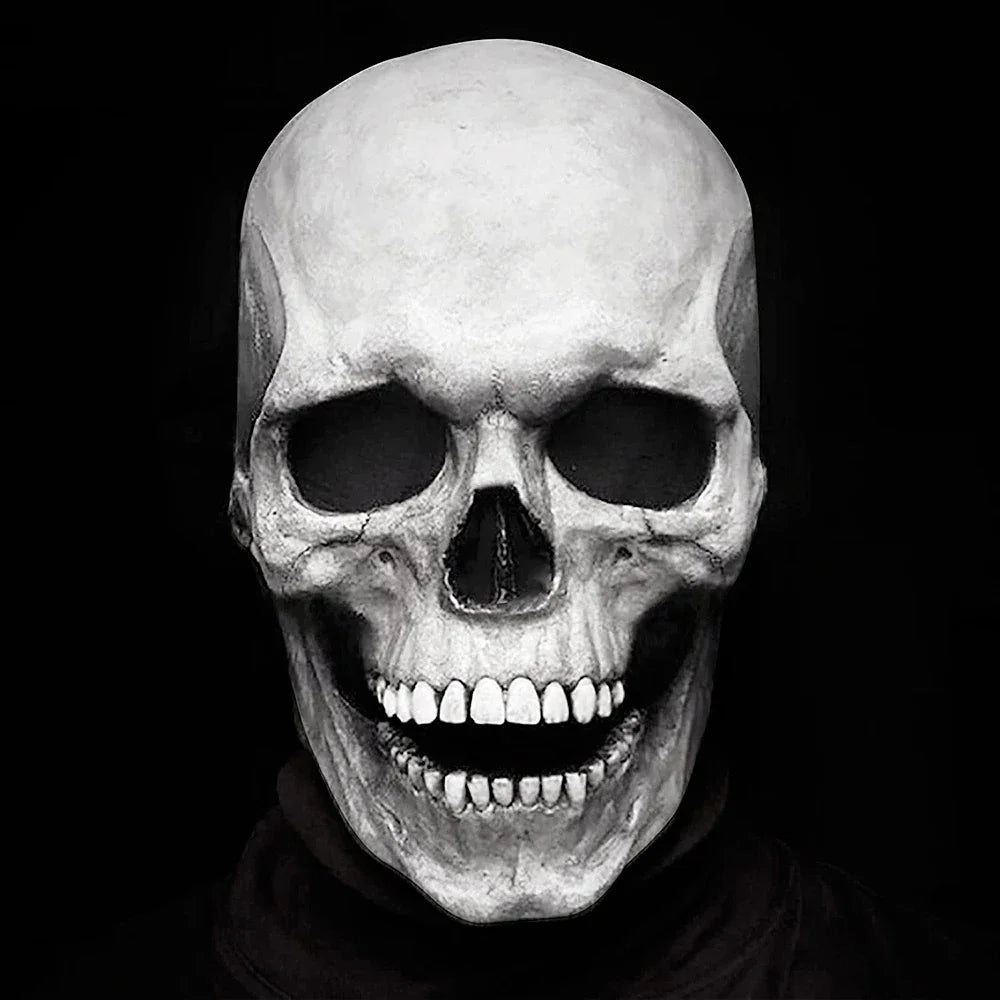 Creepy Halloween Full Head Skull Mask with Movable Jaw Adult Entire Head Realistic Latex Helmet Scary Skeleton