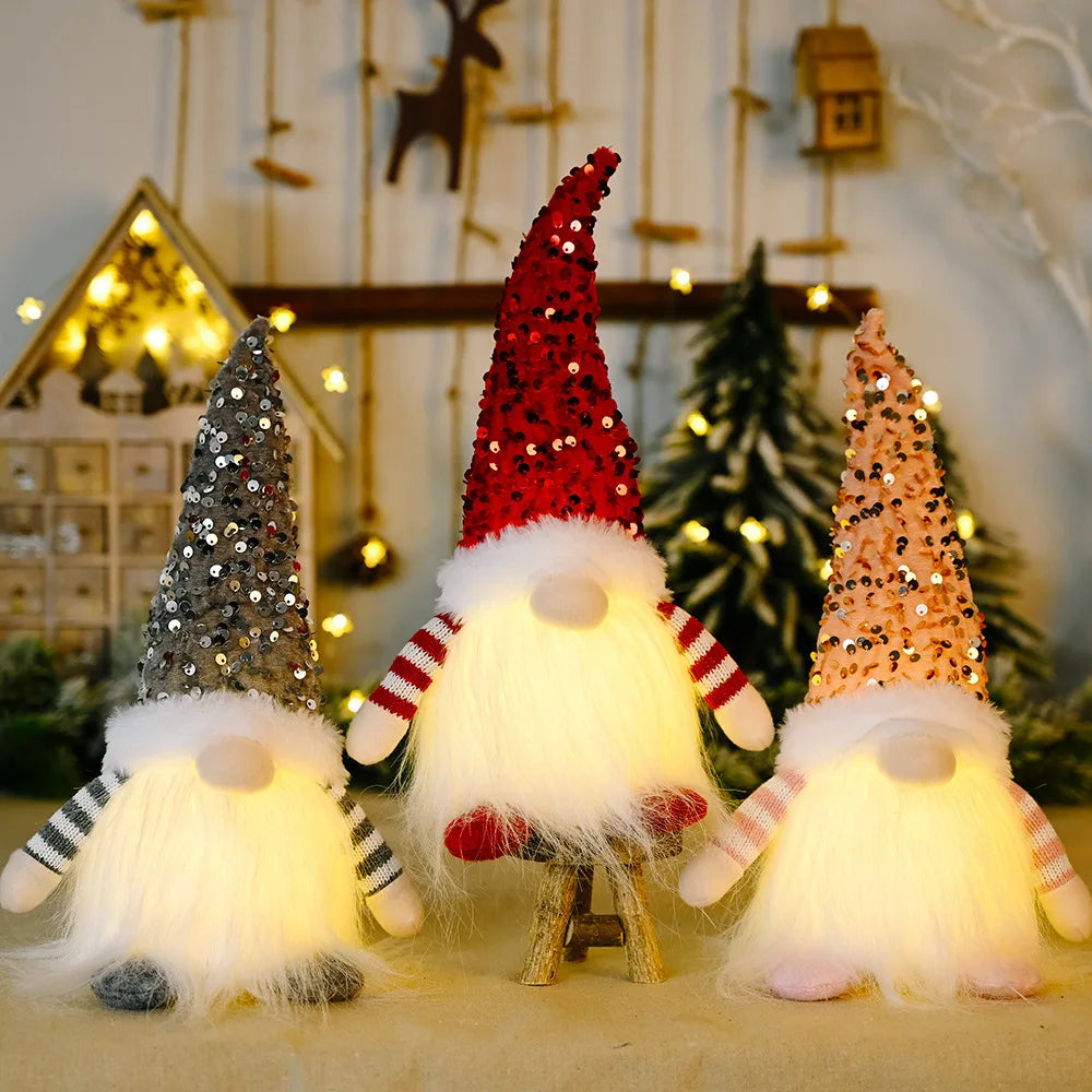 2024 Christmas Doll Sled Elf Ski Gnome with Led Light Christmas Decorations for Home Xmas New Year Children's Gifts 28cm
