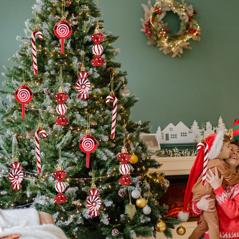 6Pcs Christmas Red Candy Crutch Lollipop Xmas Tree Hanging Pendant Ornaments 2024 New Year Gift Christmas Home Decoration 2024