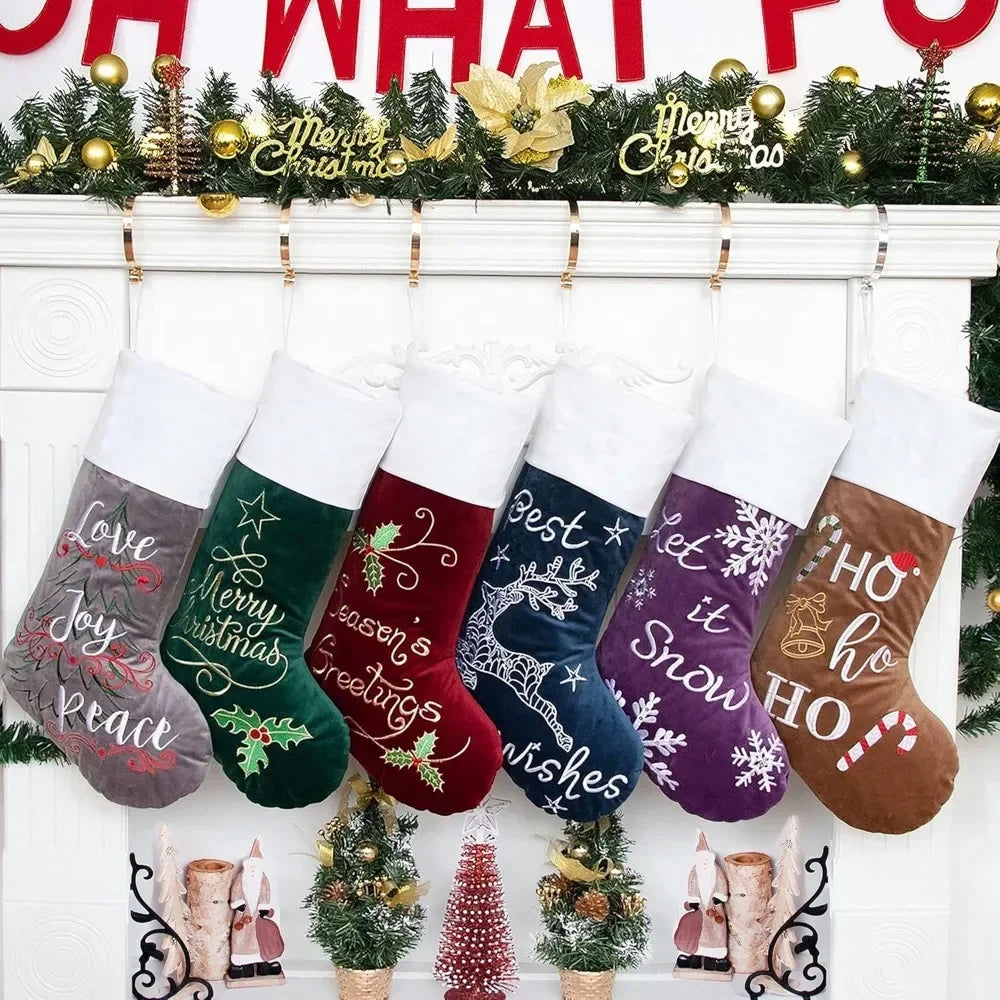 Christmas Stockings 6 Pack for Family 22Large Quilted Lining Embroidery Classic Luxury Velvet Large Hanging Ornament Decorations