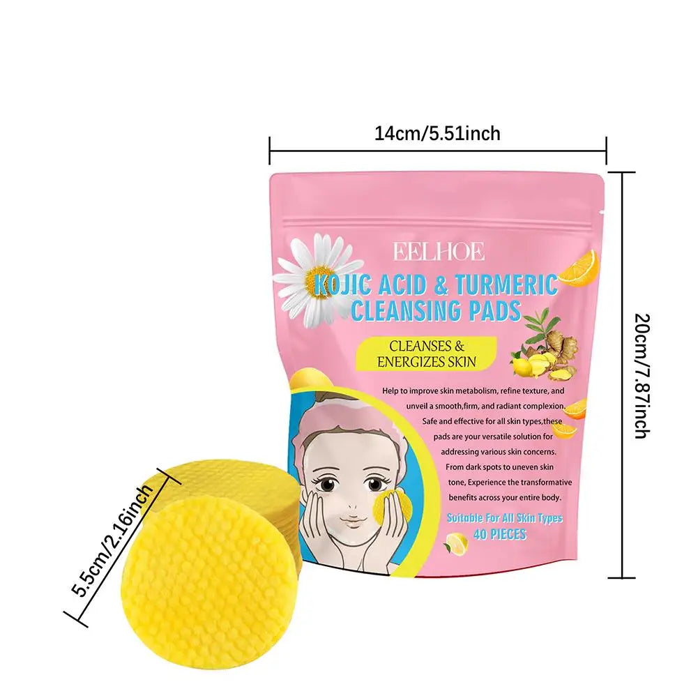 40pcs Turmeric Kojic Acid Cleansing Pads Exfoliating Pads Facial Sponges For Cleansing Exfoliating Daily Cleaning Skin Care Gift