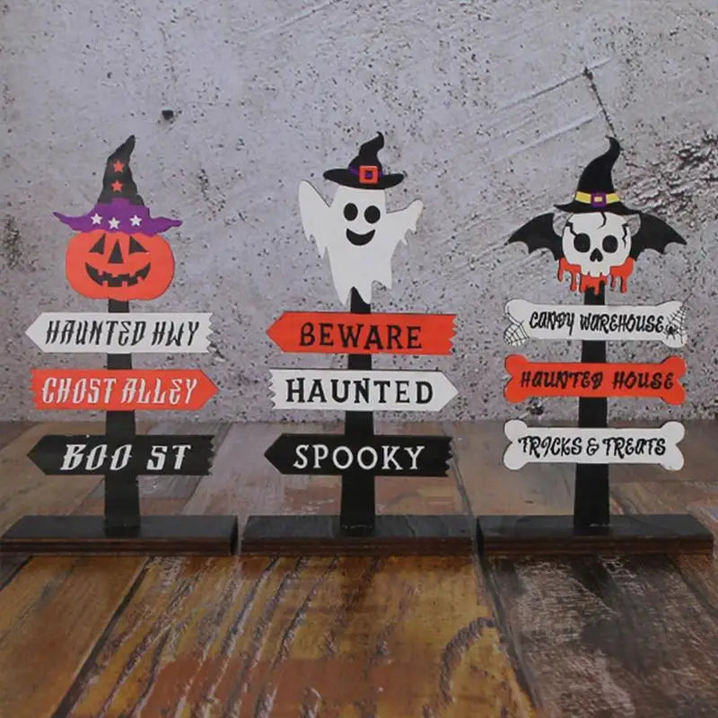 Halloween Table Sign Scary Funny Retro Home Decoration Tabletop Ornament Wooden Sign Halloween Accessories For Homes Dining Room