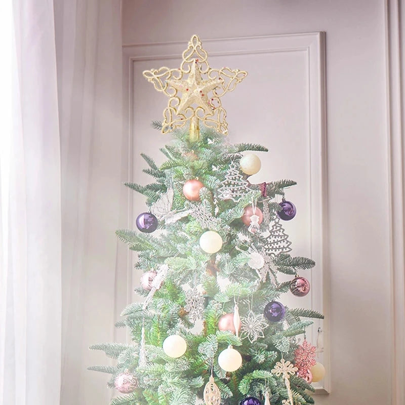 Christmas Tree Top Glitter Gold Silver Star Xmas Tree Snowflake Ornaments Christmas Decoration For Home 2024 Natal New Year 2025