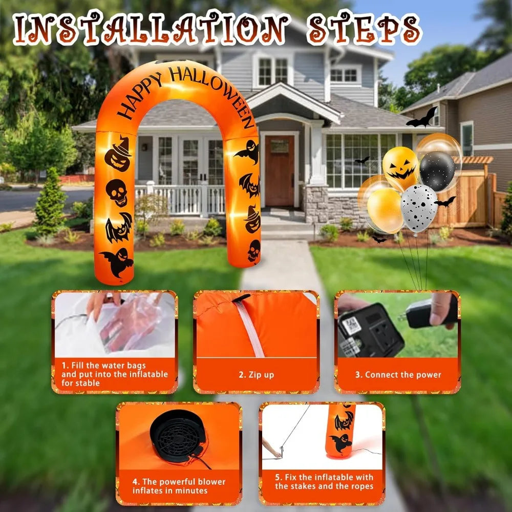 8 FT Halloween Inflatable, Halloweens Blow Up Archway Yard Decorations, Halloween Inflatable