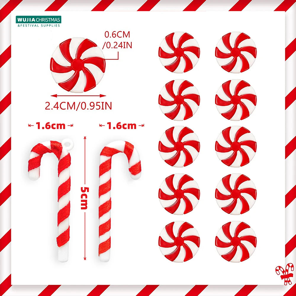 24PCS Christmas Lollipop Pendants Candy Cane Xmas Tree Hanging Ornaments for Christmas Decoration Holiday Party New Year Navidad