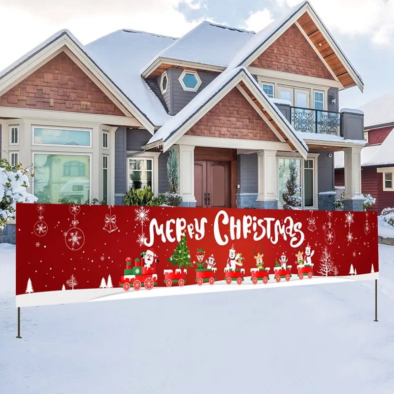 Christmas Outdoor Banner Flag Merry Christmas Decoration for Home 2024 Xmas Ornament Navidad Natal Noel Gift Happy New Year 2025