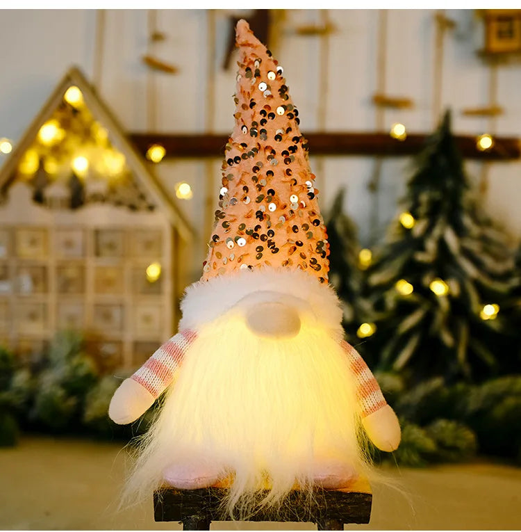 2024 Christmas Doll Sled Elf Ski Gnome with Led Light Christmas Decorations for Home Xmas New Year Children's Gifts 28cm