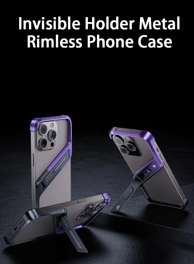 Metal Invisible Holder Phone Case For Iphone 14 15 16 Pro Max S Type Aluminum Rimless Phone Cover Heat Dissipation Stand Shell