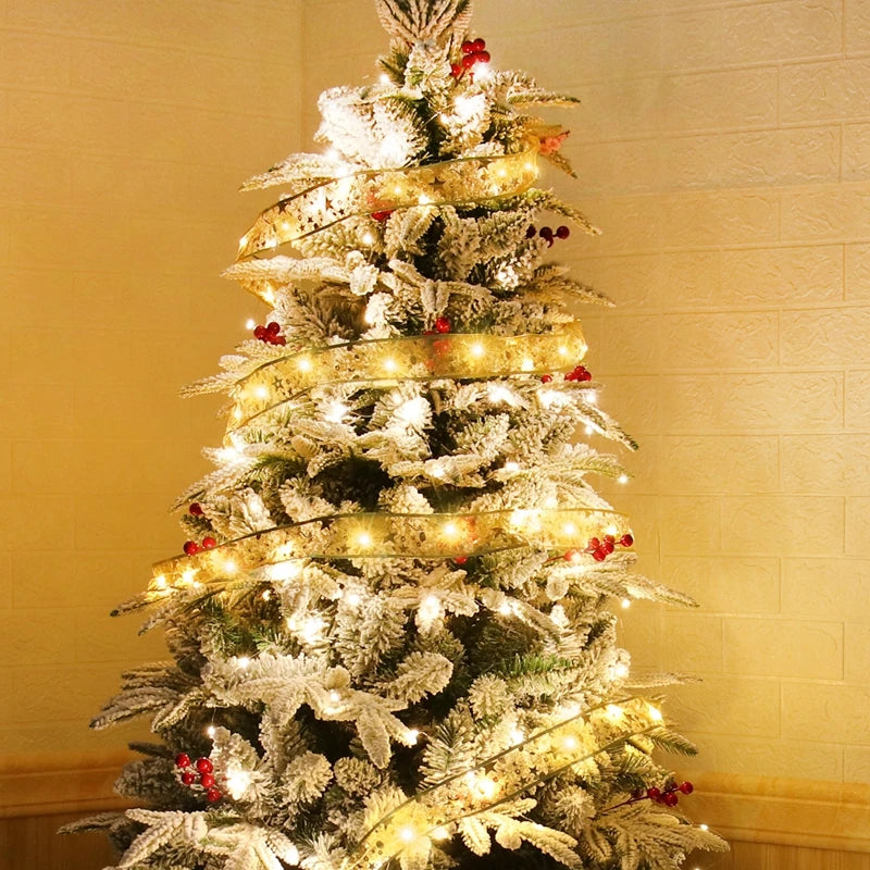 Christmas Ribbon Fairy Light String Merry Christmas Decorations For Home 2024 Xmas Tree Ornament Xmas Navidad Gift New Year 2025