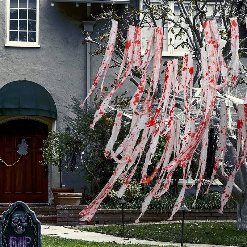 3m/5m Halloween Bloody Gauze Bandage Warning Isolation Belt Horror Props For Halloween Party Haunted House Home Scene Decoration