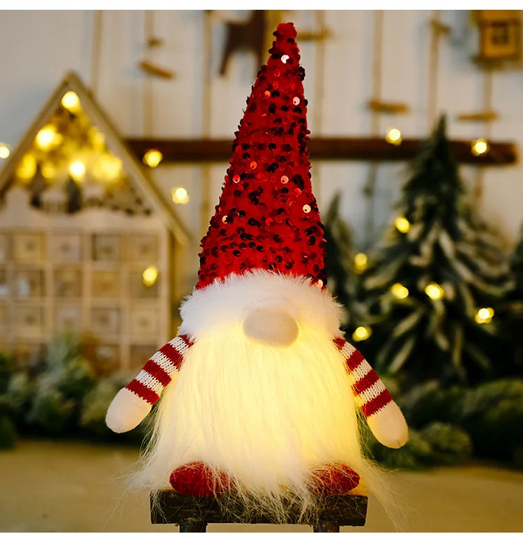 2024 Christmas Doll Sled Elf Ski Gnome with Led Light Christmas Decorations for Home Xmas New Year Children's Gifts 28cm