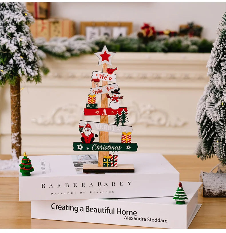 Wooden Christmas Tree Desktop Ornament Santa Claus Merry Christmas Sign Plaque Xmas Decoration for Home 2025 New Years Noel Gift