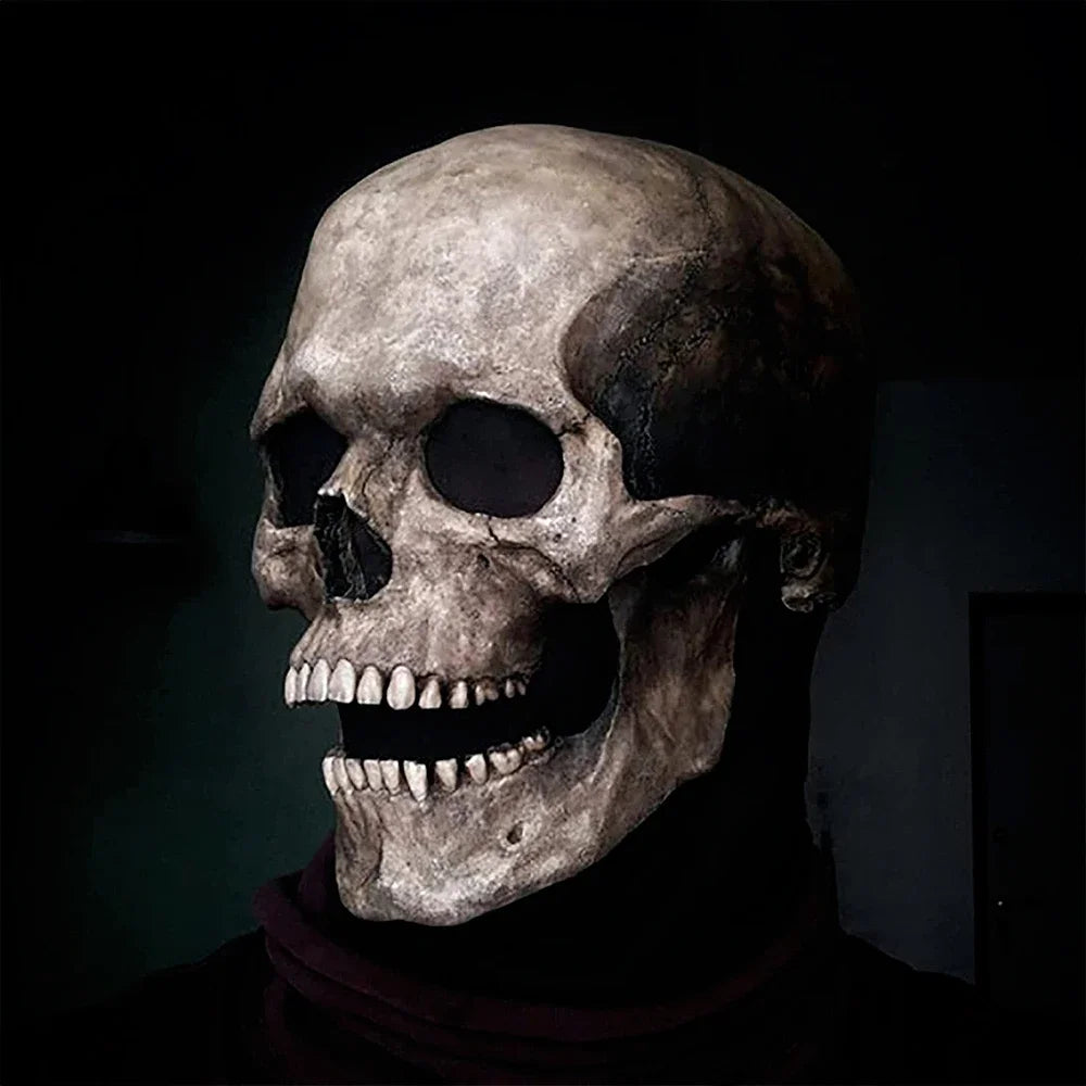 Creepy Halloween Full Head Skull Mask with Movable Jaw Adult Entire Head Realistic Latex Helmet Scary Skeleton