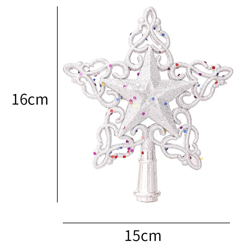 Christmas Tree Top Glitter Gold Silver Star Xmas Tree Snowflake Ornaments Christmas Decoration For Home 2024 Natal New Year 2025