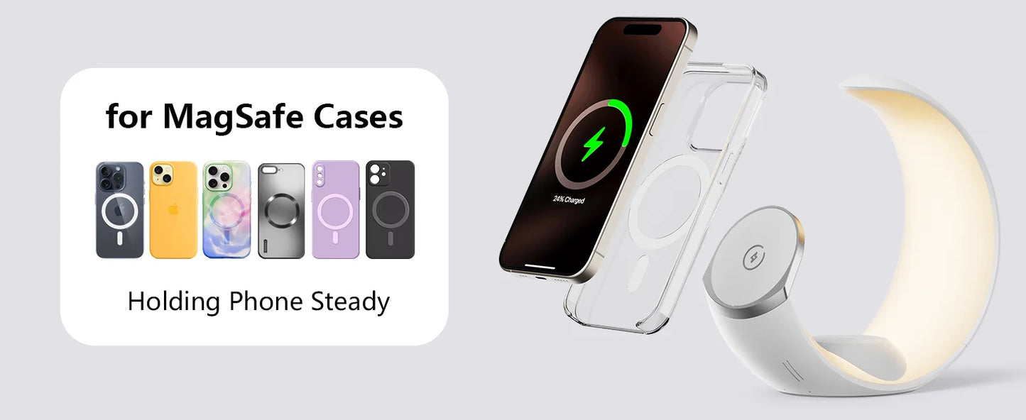 MagSafe Wireless Charger Air Pods Apple Watch Moon Phone Holder Night Light RGB Bedroom Office Home For iPhone Samsung iWatch