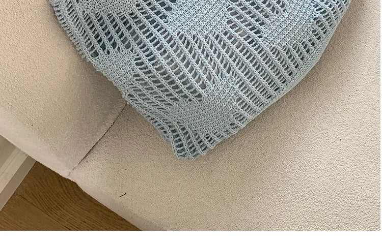 Retro Knitted Mesh Hollow Heart Weaving Ladies Versatile Single Shoulder Bag Woolen Handbag Shopping Bag Polyester Tote Bag