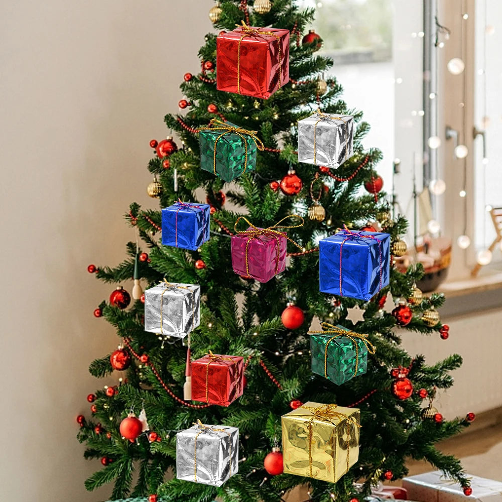 48/12/6Pcs Christmas Foam Gifts Boxes Xmas Tree Square Foam Candy Gifts Boxes Hanging Home Party Decor Supplies Ornament Pendant