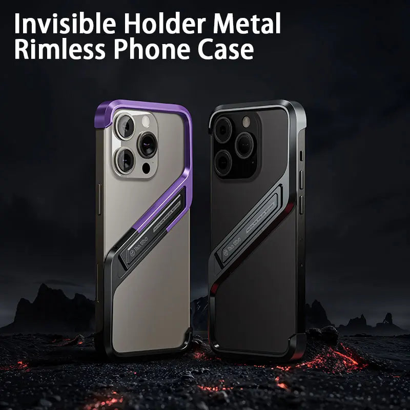 Metal Invisible Holder Phone Case For Iphone 14 15 16 Pro Max S Type Aluminum Rimless Phone Cover Heat Dissipation Stand Shell