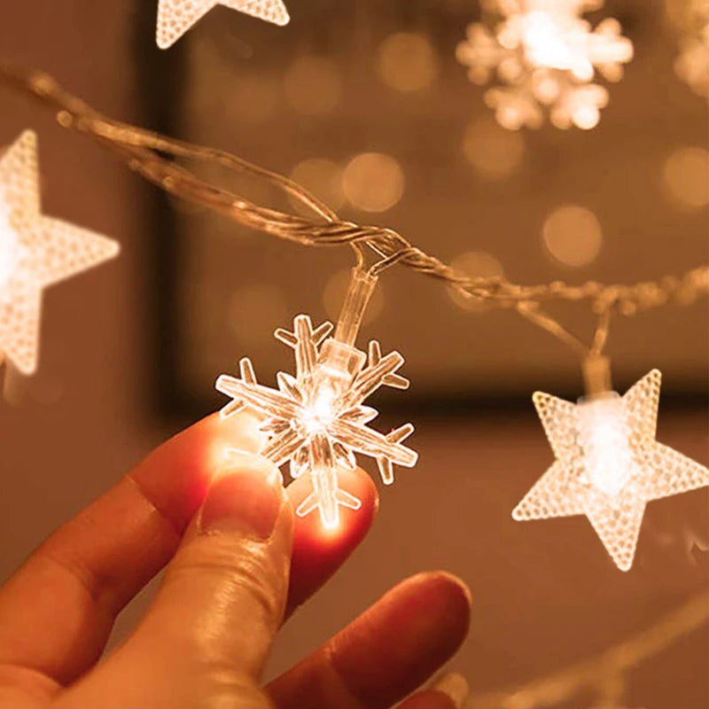 3M Christmas Lights LED Snowflake String Lights Xmas Fairy Light Lamp For Home New Year Party Supplies Christmas Tree Decor
