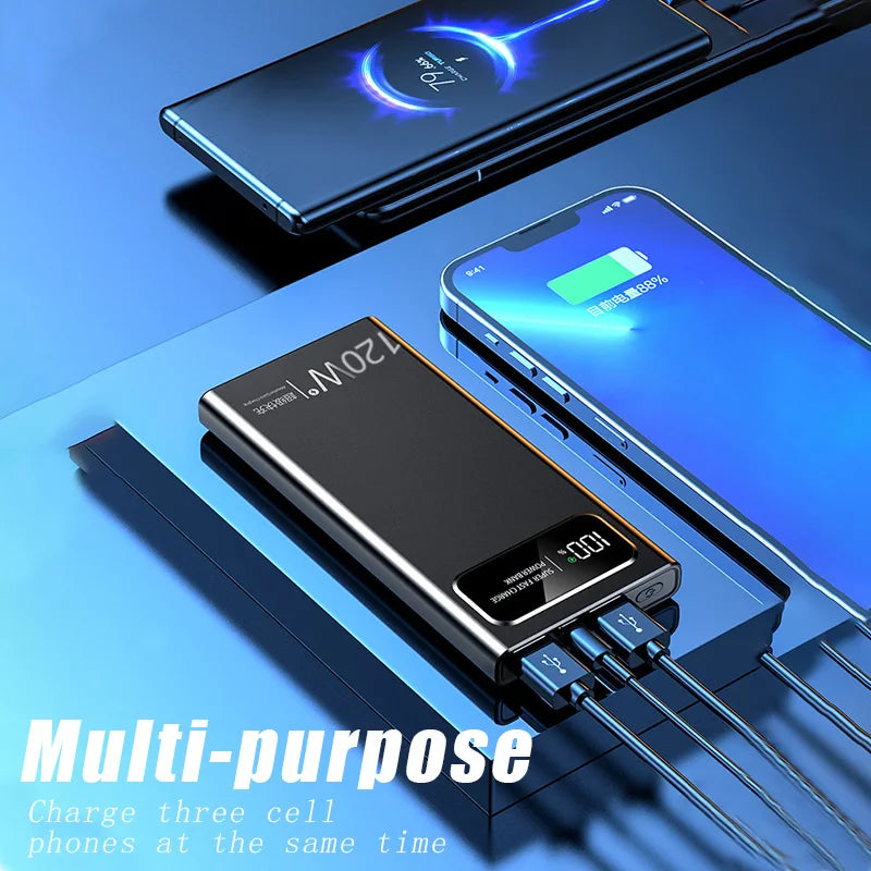 200000mAh Power Bank 120W Super Fast Charging High Capacity Battery Digital Display Power Bank For iphone Huawei Xiaomi Samsung