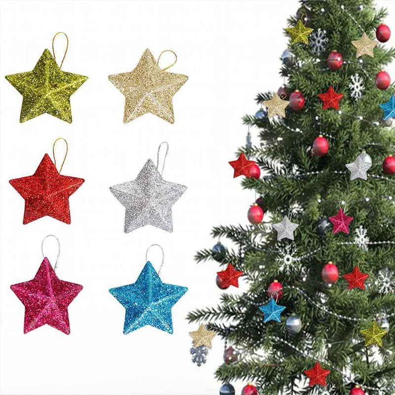 Gold Glitter Star Ornaments Christmas Tree Pendant Plastic Christmas Decorations Festive Embellish Party Navidad Decoration 2025