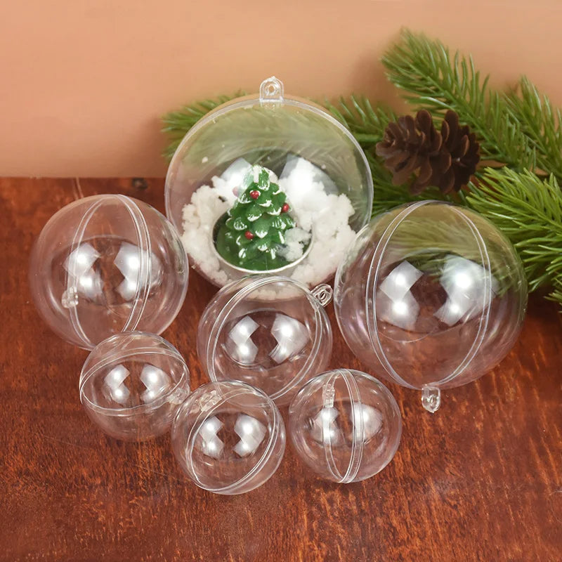 4-10CM Christmas Transparent Ball Plastic Fillable Bauble Xmas Tree Hanging Ornaments Decoration for Home Wedding Party Gift Box