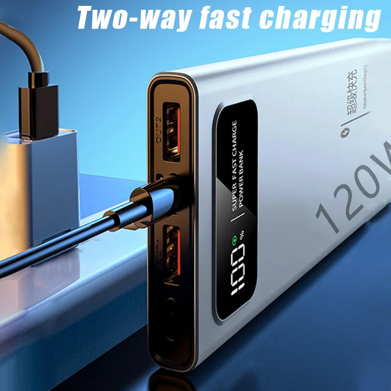 200000mAh Power Bank 120W Super Fast Charging High Capacity Battery Digital Display Power Bank For iphone Huawei Xiaomi Samsung