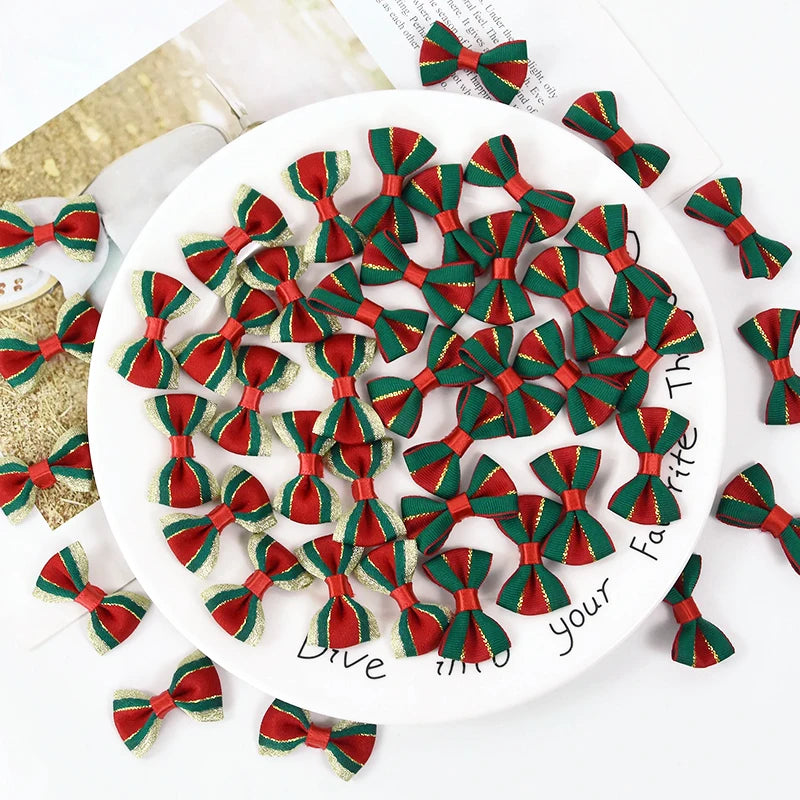 30Pcs 4cm Christmas Bows Christmas Hanging Decorations Green Red Bowknot Christmas Tree Ornaments New Year 2024 Navidad Decor