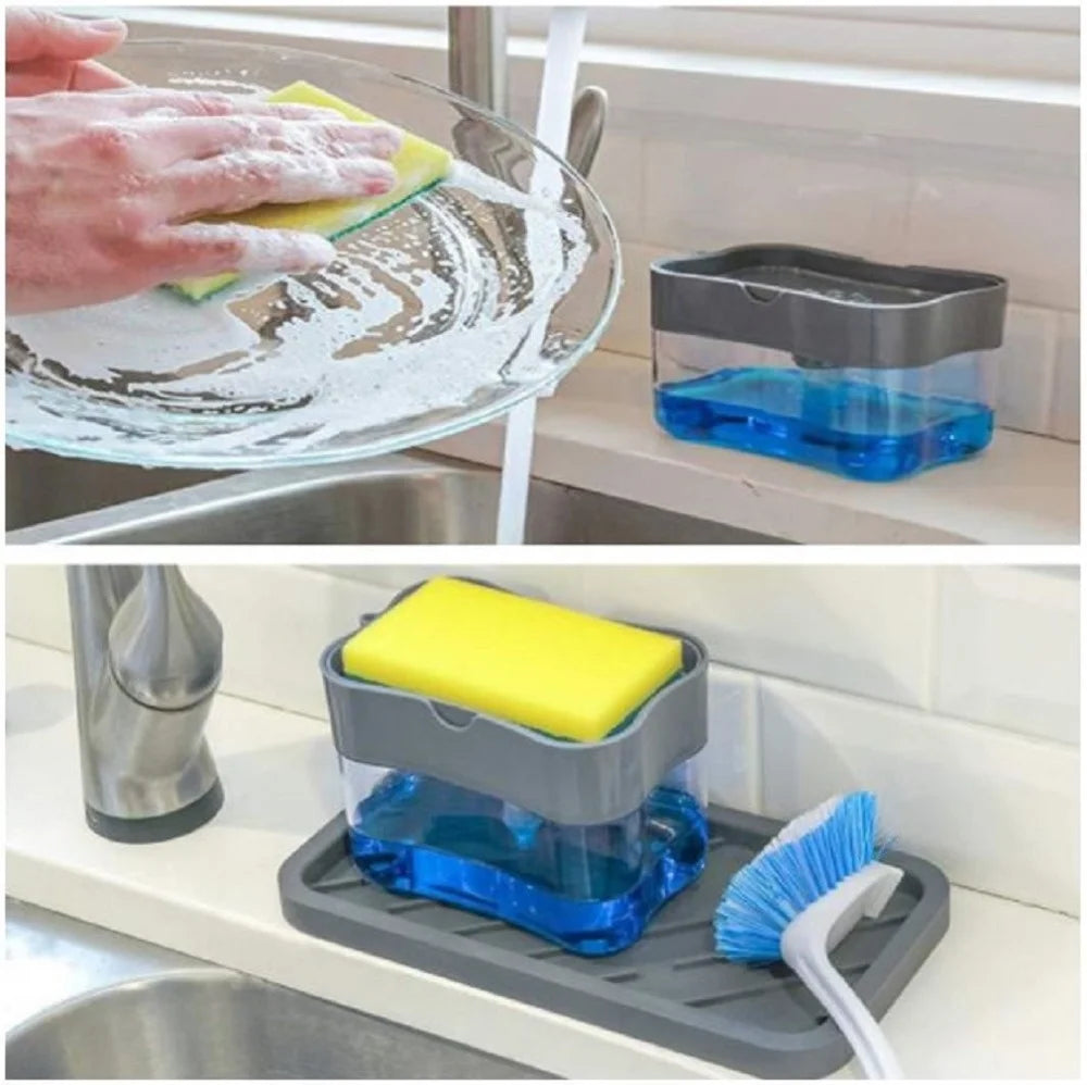 Dish Soap Dispenser for Kitchen,Liquid Soap Dispenser Kitchen Soap Dispenser with Sponge Holder,Sponge Caddy Soap Pump Dispenser