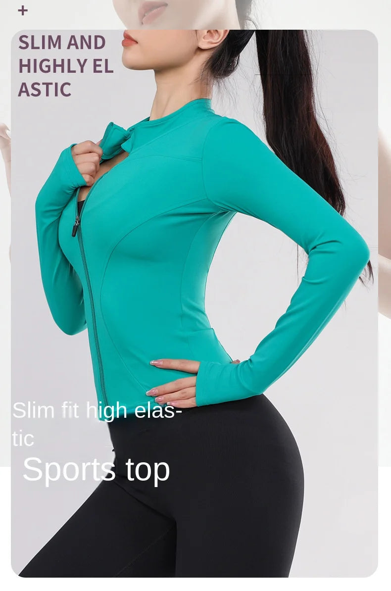 Women's sports jacket zipper yoga jacket blazer gym workout tights breathable fast dry