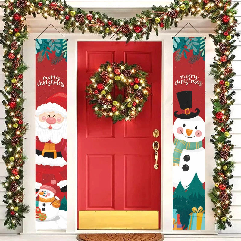 Christmas Couplets Santa Claus Snowman Door Curtain Decoration Christmas Flag Wall Decoration Background Hanging Flag Decor