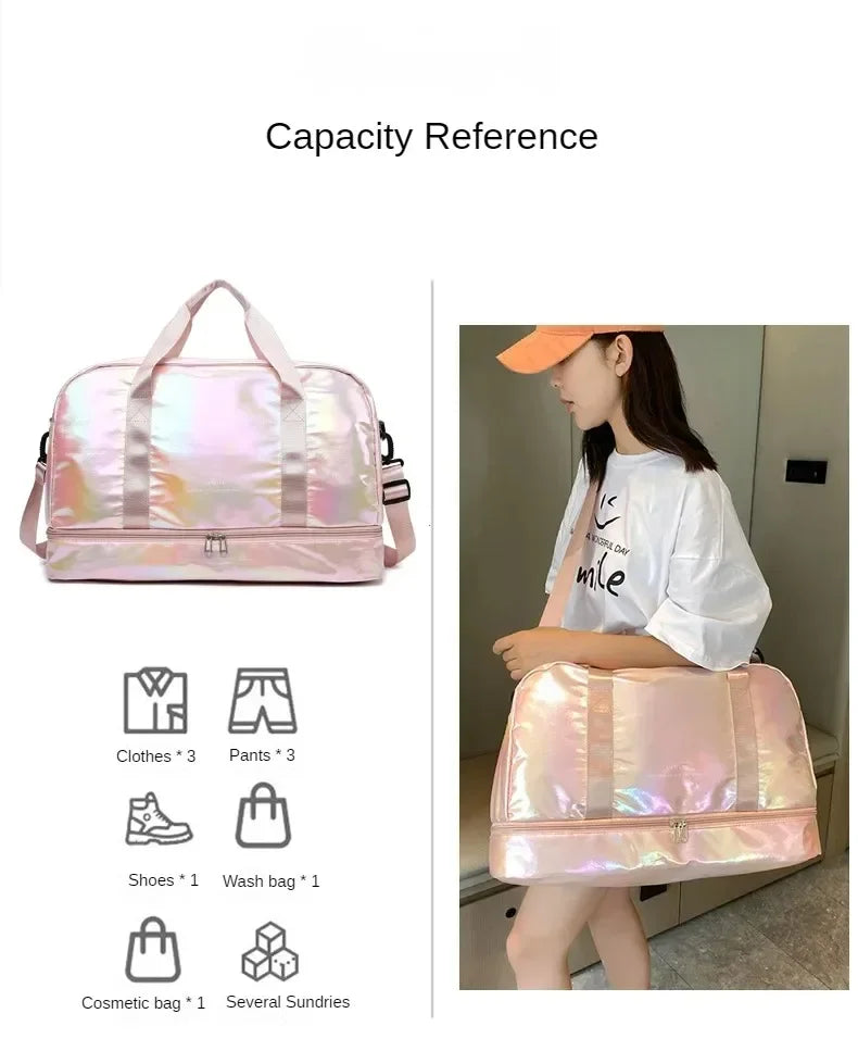 Women's Gym Travel Bag Large Capacity Handbag Shoulder Bag Casual Crossbody Luggage Bag Dry Wet Separation Sports Fitness Bag