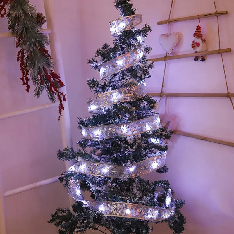 2024 LED Colouful Fairy Ribbon Lights Holiday Christmas Decoration Liquidation Ribbon for Christmas Tree Diy Christmas Tree