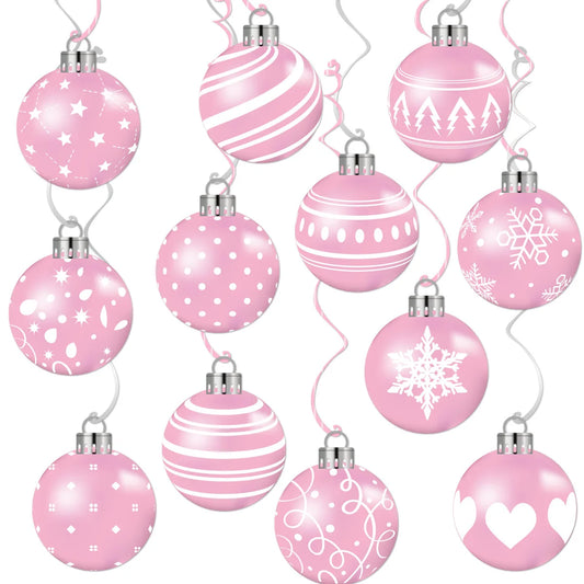 12pcs Pink Christmas Balls Hanging Swirls Decoration Xmas Party Decor Ornaments Holiday Supplies Christmas Tree Hanging Pendant