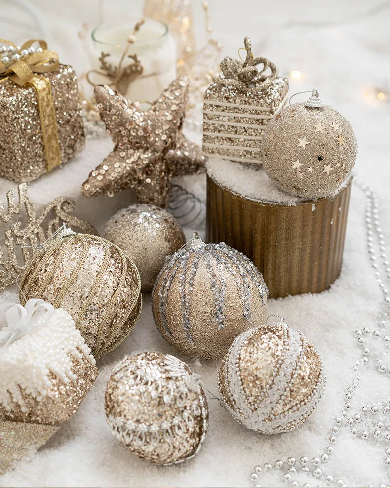 Christmas Ball Painted Ball Golden Silvery Champagne Glitter Stars Christmas Tree Hanging Window Decoration Small Gifts Toys
