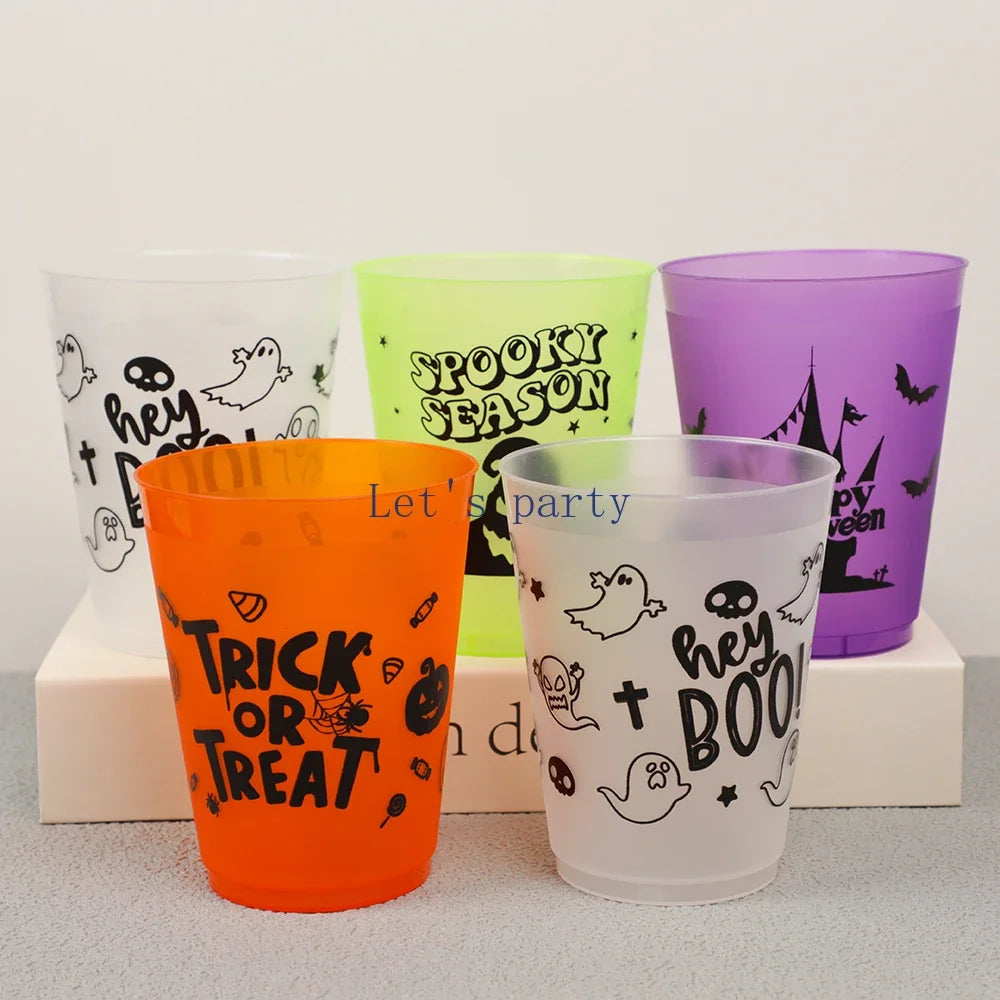 5Pcs Cartoon Halloween Ghost Skull Pumpkin Plastic Cup Trick or Treat Juice Wine Drinking for Halloween Theme Party Decoration