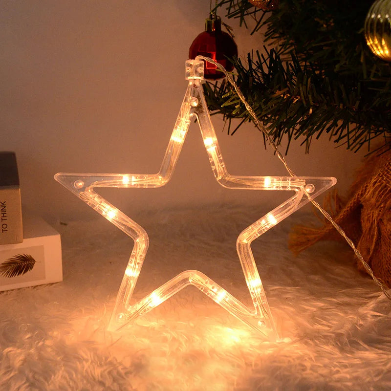 Christmas LED Light Snowflake Santa Deer Hanging Sucker Lamp Window Ornaments Decoration for Home Navidad 2023 New Year Decor