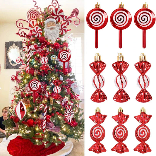 6Pcs Christmas Red Candy Crutch Lollipop Xmas Tree Hanging Pendant Ornaments 2024 New Year Gift Christmas Home Decoration 2024