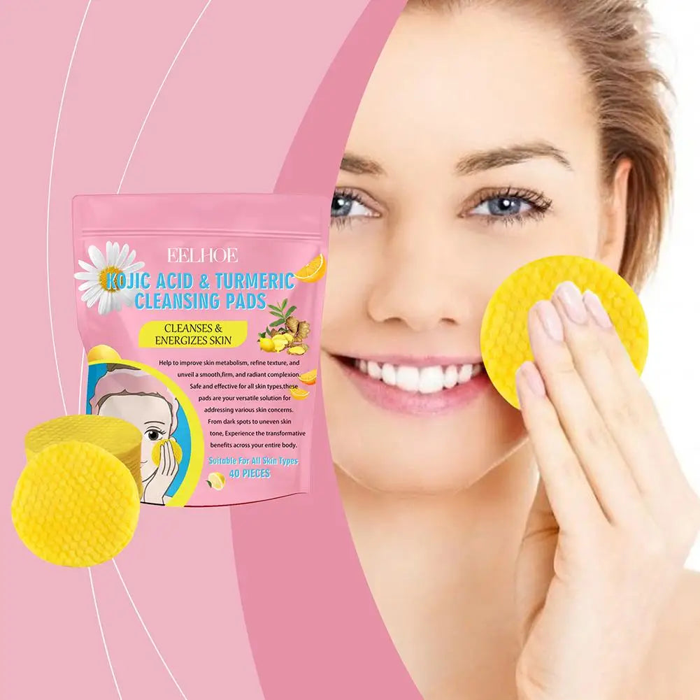 40pcs Turmeric Kojic Acid Cleansing Pads Exfoliating Pads Facial Sponges For Cleansing Exfoliating Daily Cleaning Skin Care Gift