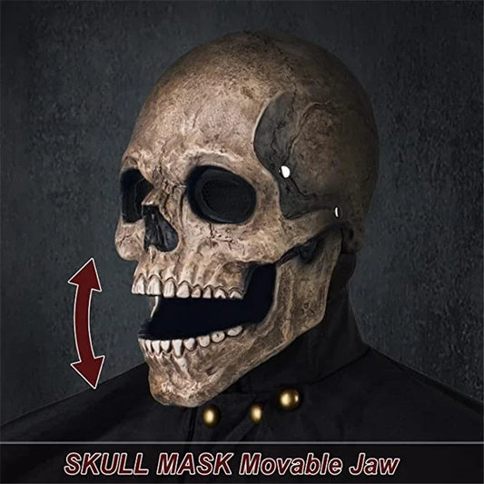 Creepy Halloween Full Head Skull Mask with Movable Jaw Adult Entire Head Realistic Latex Helmet Scary Skeleton
