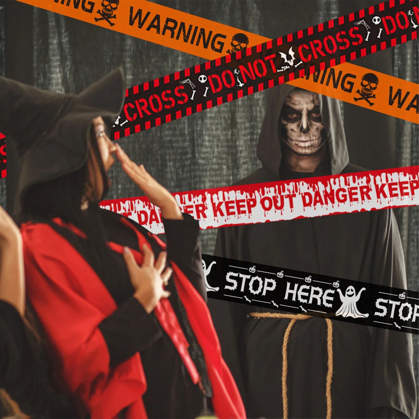 2024 Halloween Decoration Warning Tape Signs Halloween Prop Window Party Danger Warning Lline Halloween Decor Fright Tape Bundle