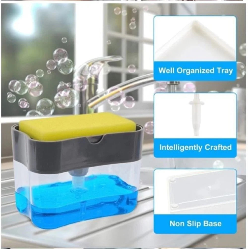 Dish Soap Dispenser for Kitchen,Liquid Soap Dispenser Kitchen Soap Dispenser with Sponge Holder,Sponge Caddy Soap Pump Dispenser
