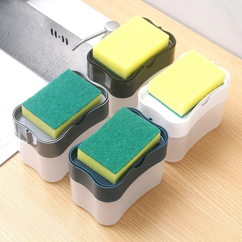 Dish Soap Dispenser for Kitchen,Liquid Soap Dispenser Kitchen Soap Dispenser with Sponge Holder,Sponge Caddy Soap Pump Dispenser