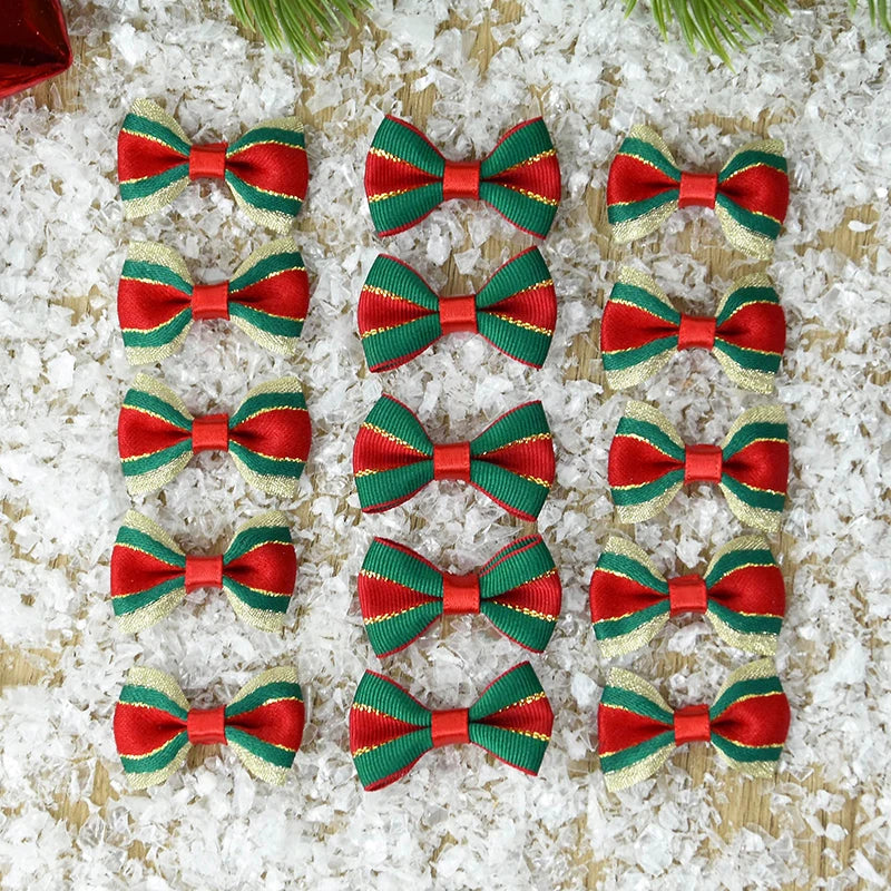 30Pcs 4cm Christmas Bows Christmas Hanging Decorations Green Red Bowknot Christmas Tree Ornaments New Year 2024 Navidad Decor