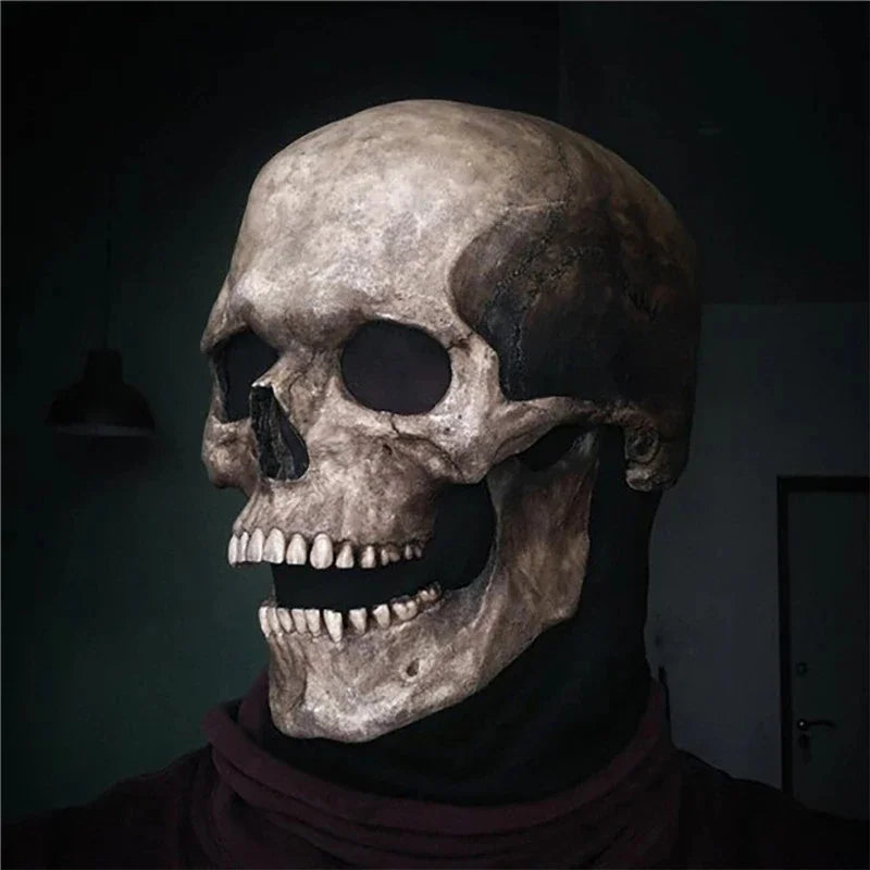 Creepy Halloween Full Head Skull Mask with Movable Jaw Adult Entire Head Realistic Latex Helmet Scary Skeleton
