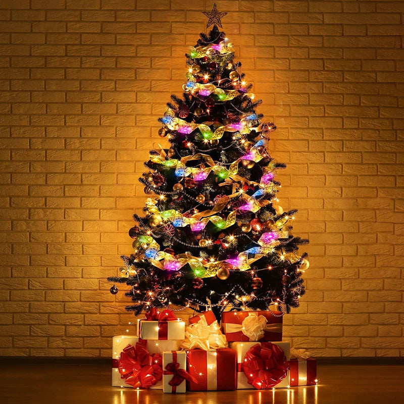 2024 LED Colouful Fairy Ribbon Lights Holiday Christmas Decoration Liquidation Ribbon for Christmas Tree Diy Christmas Tree