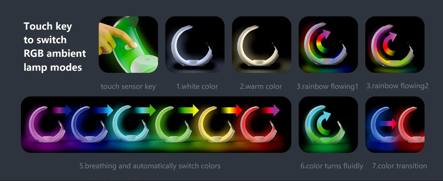 MagSafe Wireless Charger Air Pods Apple Watch Moon Phone Holder Night Light RGB Bedroom Office Home For iPhone Samsung iWatch