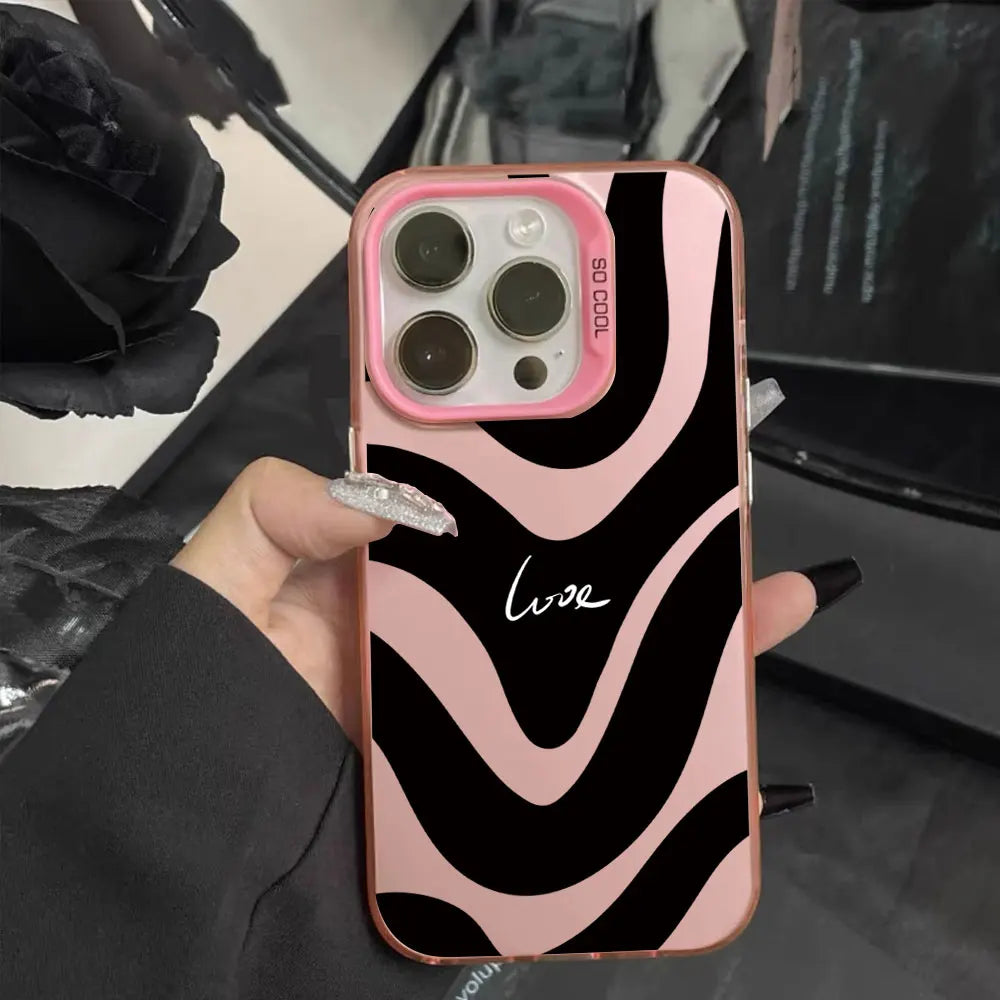 Color Case For iPhone 16 15 14 13 12 11 Pro Max X XR XS Max 7 8 Plus SE 2023 2022 2020 Cover IMD Shockproof Luxury Stripe Fundas