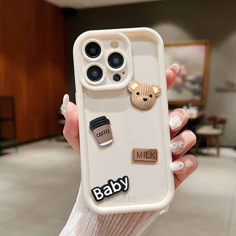 Cute Fun 3D Ball Coffee Silicone Phone Case For iPhone 11 13 12 14 15 Pro Max 13 15 Pro XS XR XS 7 8  Max Korean Cartoon Cover