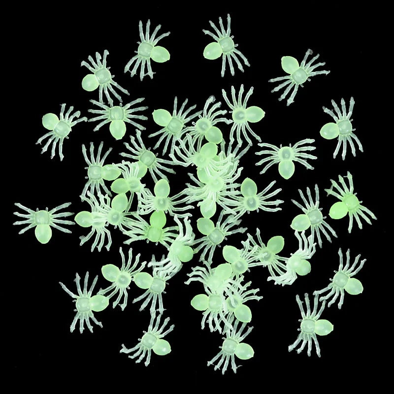 50/100pcs Halloween Black Spiders Small Luminous Plastic Spider Halloween Party Home Decoration Tricky Prank Toy Haunted House